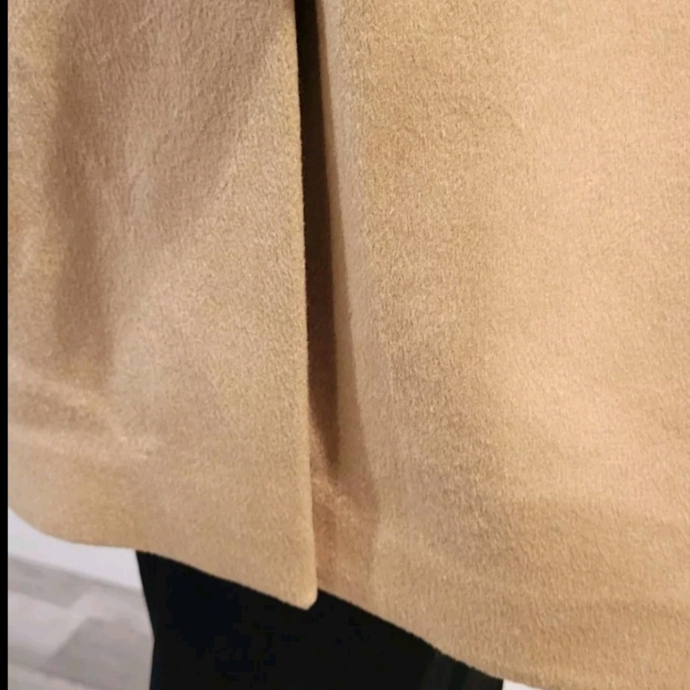 VINTAGE 70s Big Faux Collar Wool Coat Beige Tan BLACK LABEL SIZE L - Picture 10 of 13